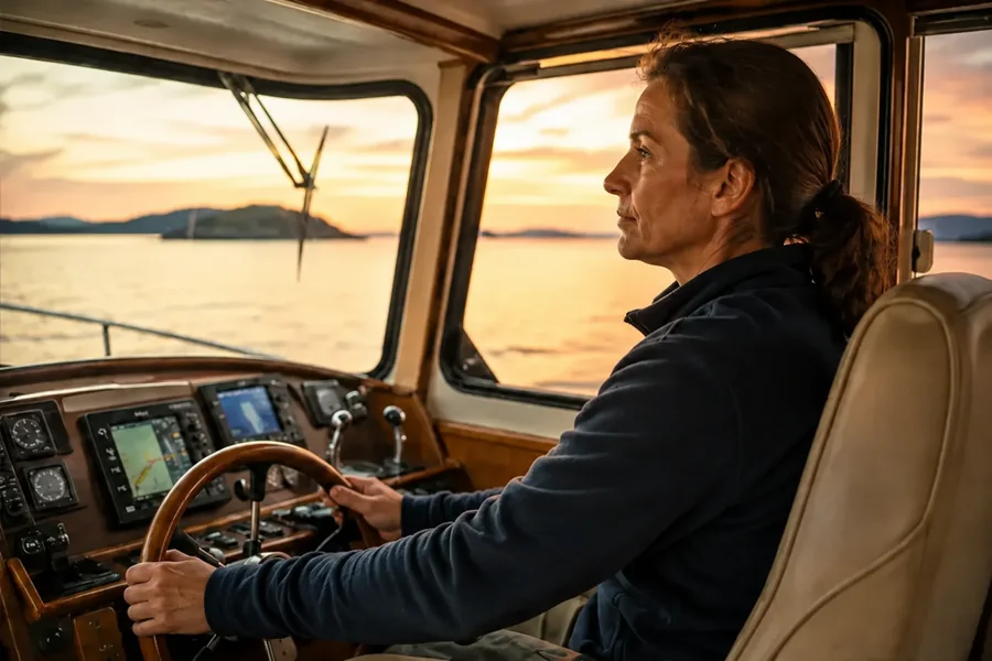 Boat owner at the helm